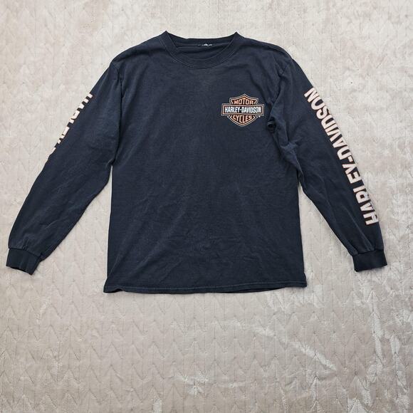 Harley-Davidson Shirt Mens Large Black Long Sleeve Great South Zombie Graphic - Picture 1 of 5